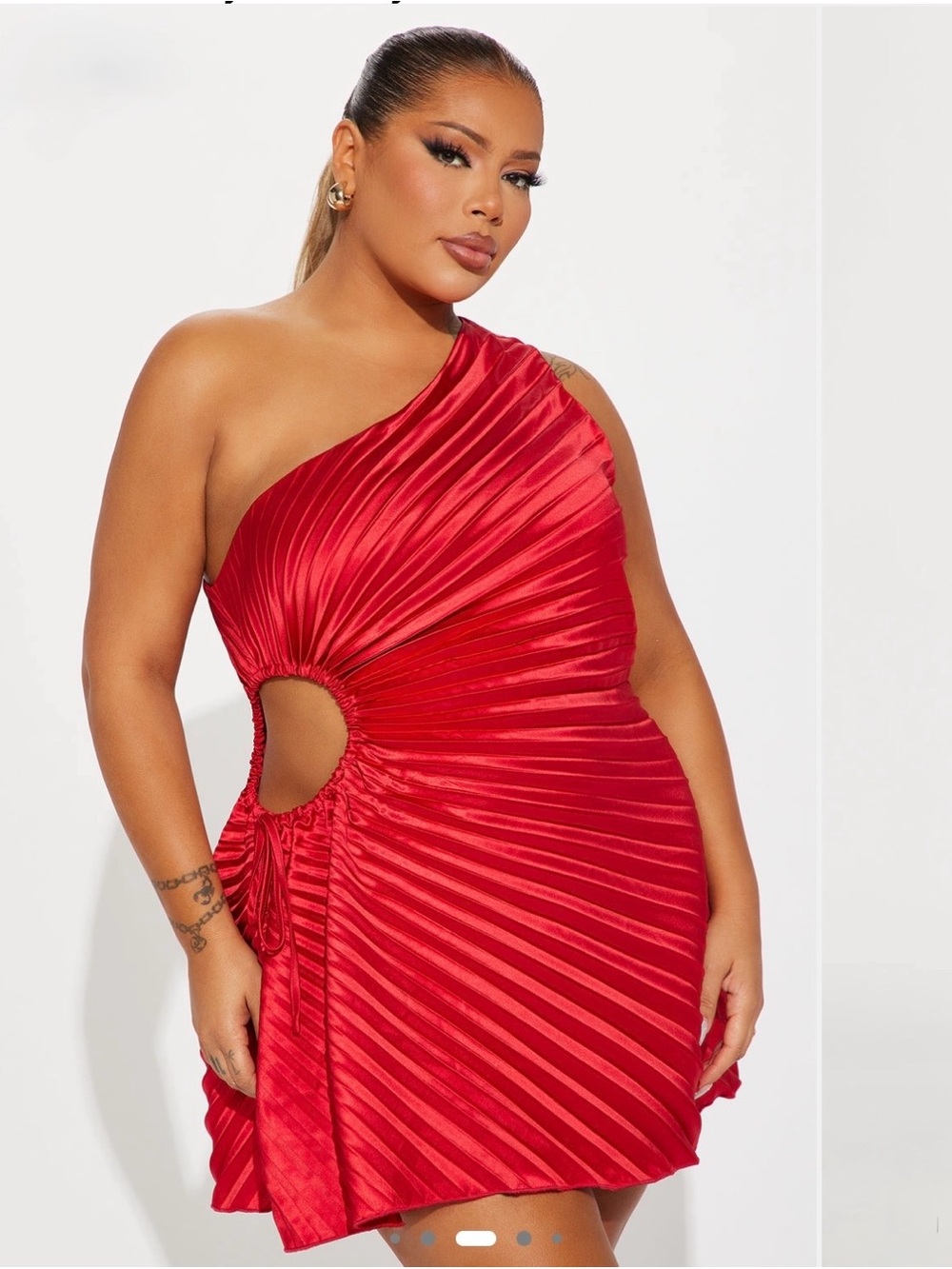 ✨Fashion Nova One-Shoulder Red Pleated Cutout Mini Dress✨
